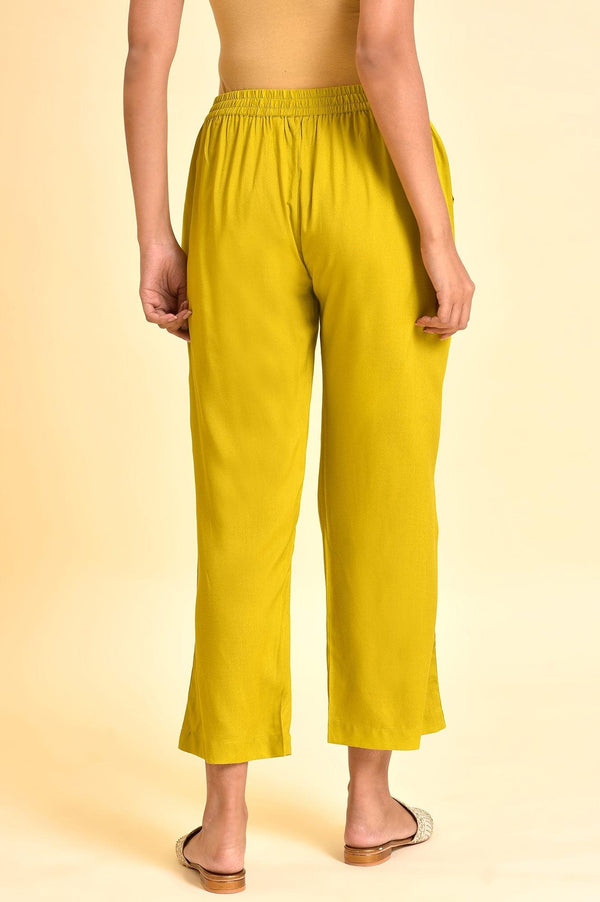 Green Lace Inserted Straight Pants