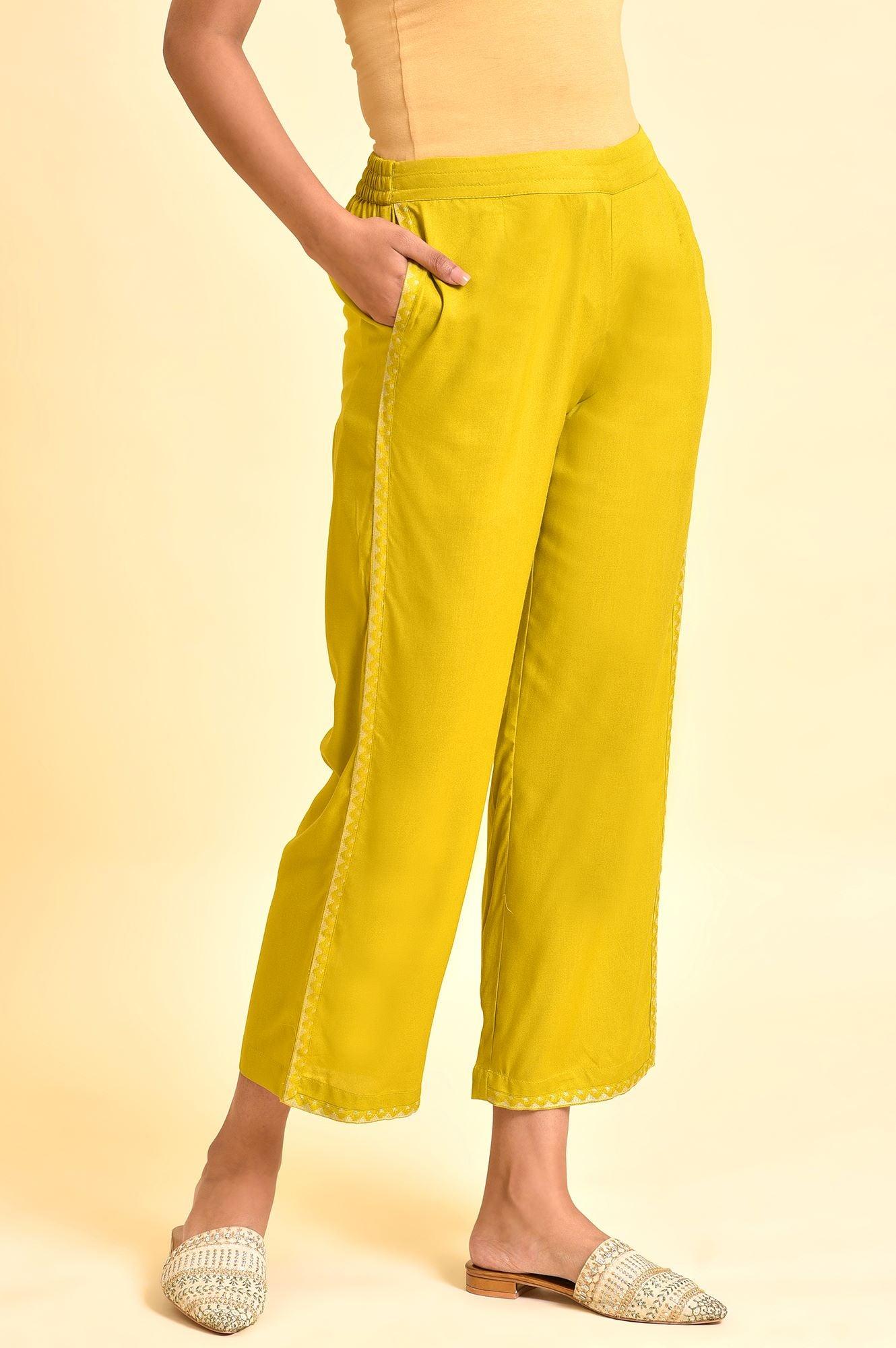 Green Lace Inserted Straight Pants - wforwoman