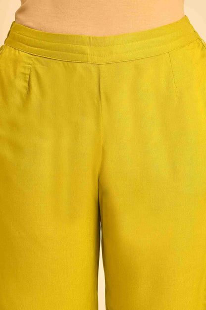 Green Lace Inserted Straight Pants - wforwoman