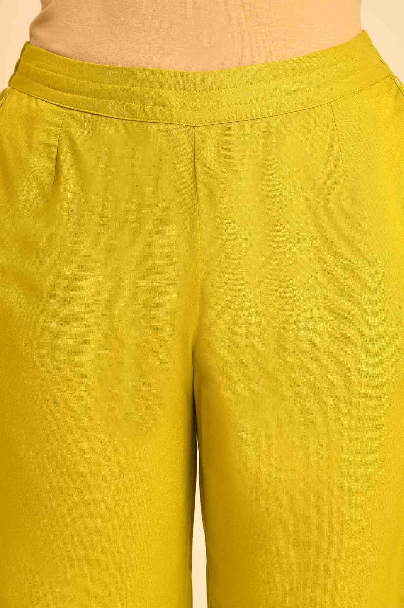 Light Green Geometric Printed Rayon Flax Flared Kurta with Straight pant Set