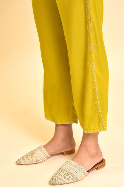 Green Lace Inserted Straight Pants - wforwoman