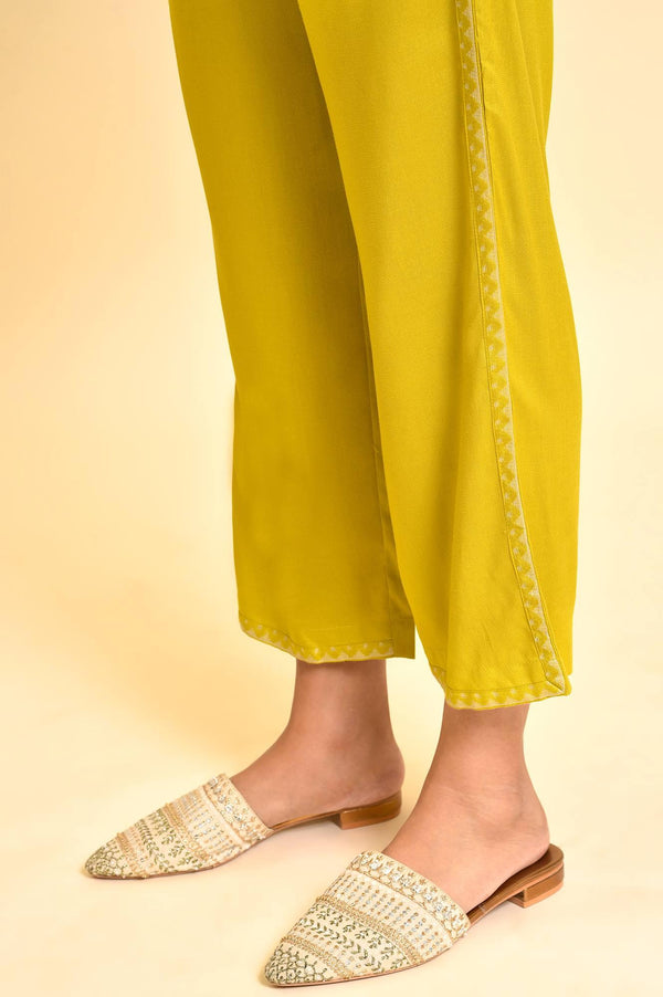 Green Lace Inserted Straight Pants