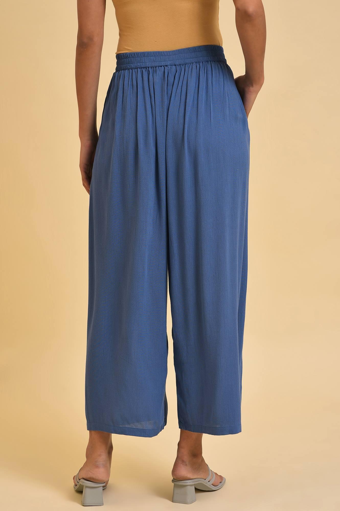 Blue Crinkle Parallel Pants - wforwoman