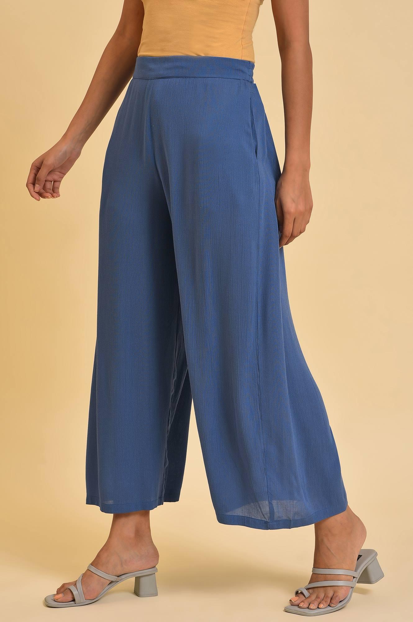 Blue Crinkle Parallel Pants - wforwoman