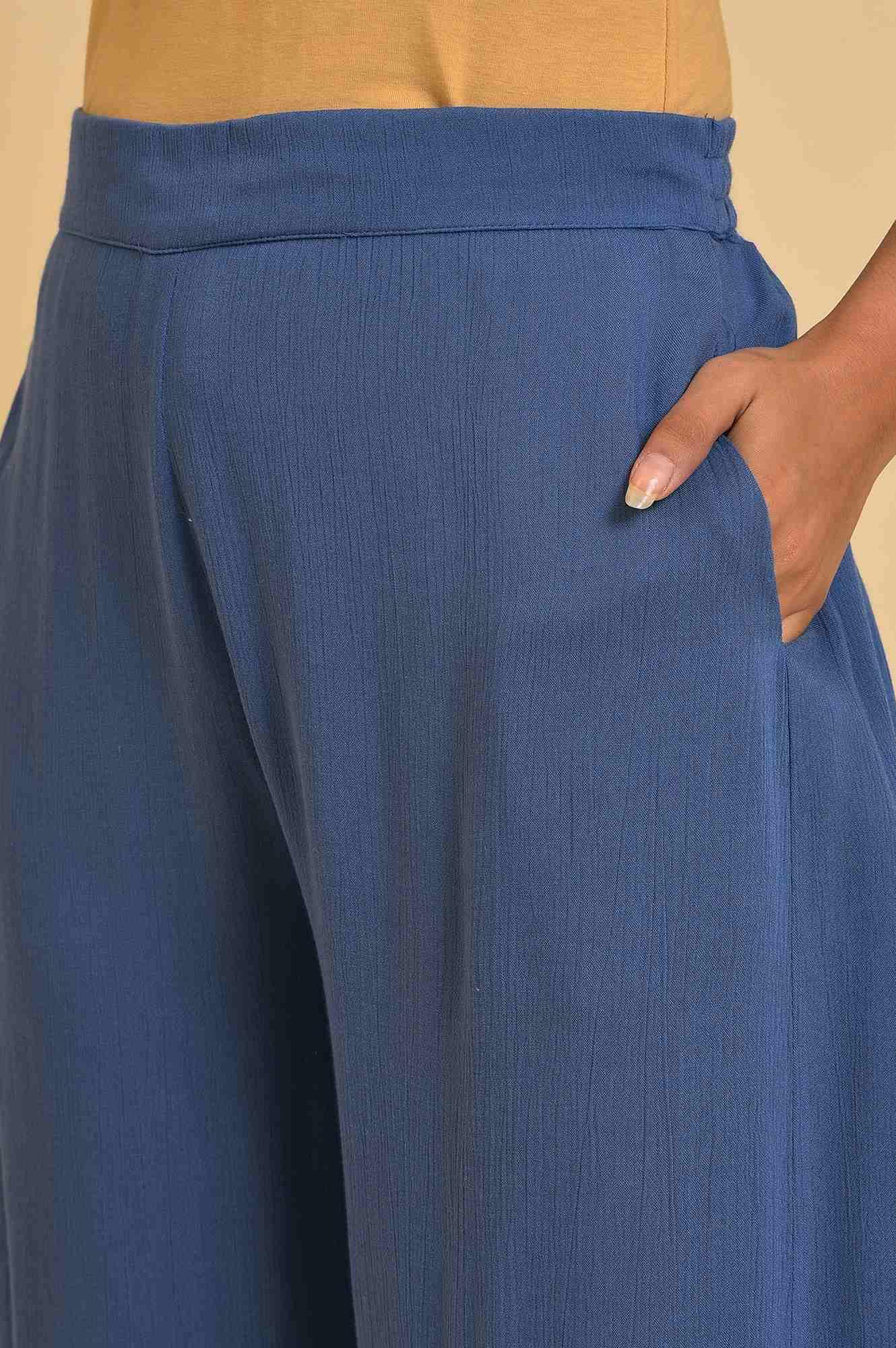 Blue Crinkle Parallel Pants - wforwoman