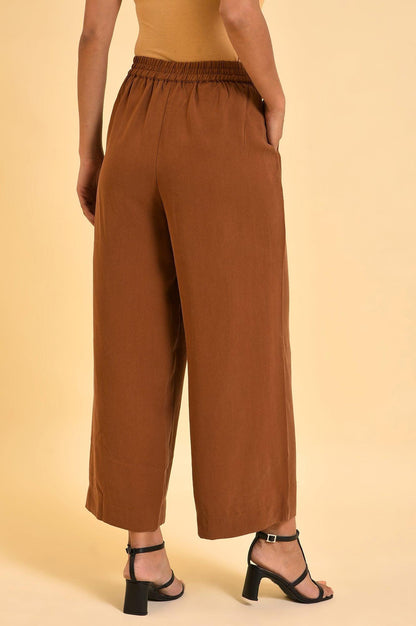 Brown Wide-Leg Pleated Trousers - wforwoman