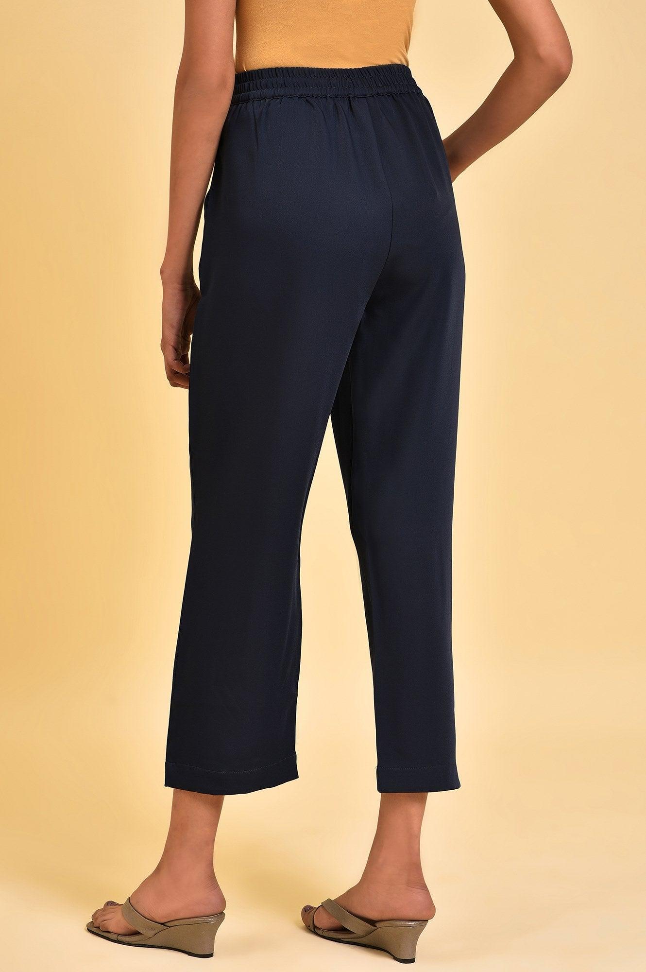 Dark Blue Straight Western Pants - wforwoman