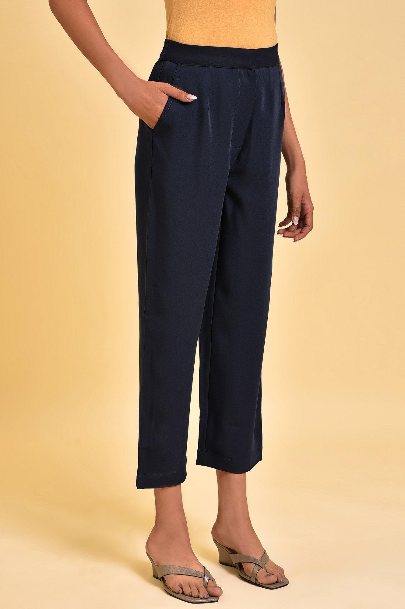 Dark Blue Straight Western Pants - wforwoman