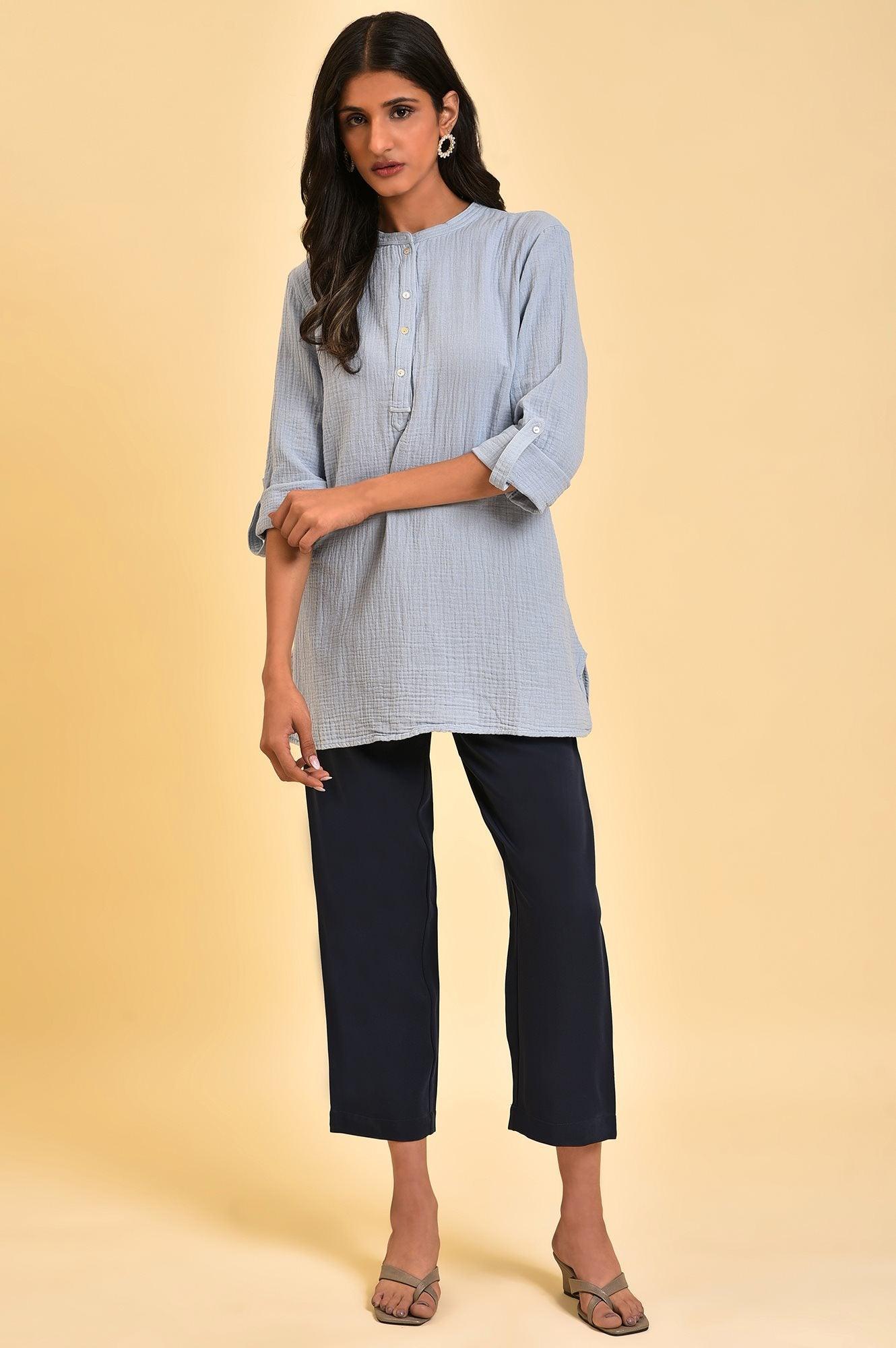 Dark Blue Straight Western Pants - wforwoman