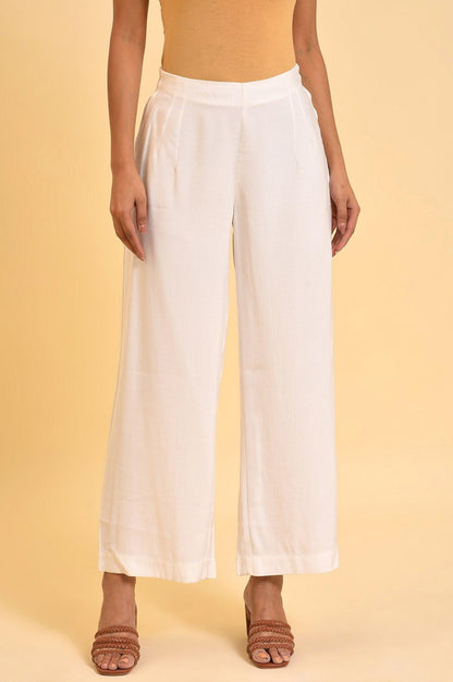 Ecru Inverted Box Pleats Flared Pants - wforwoman