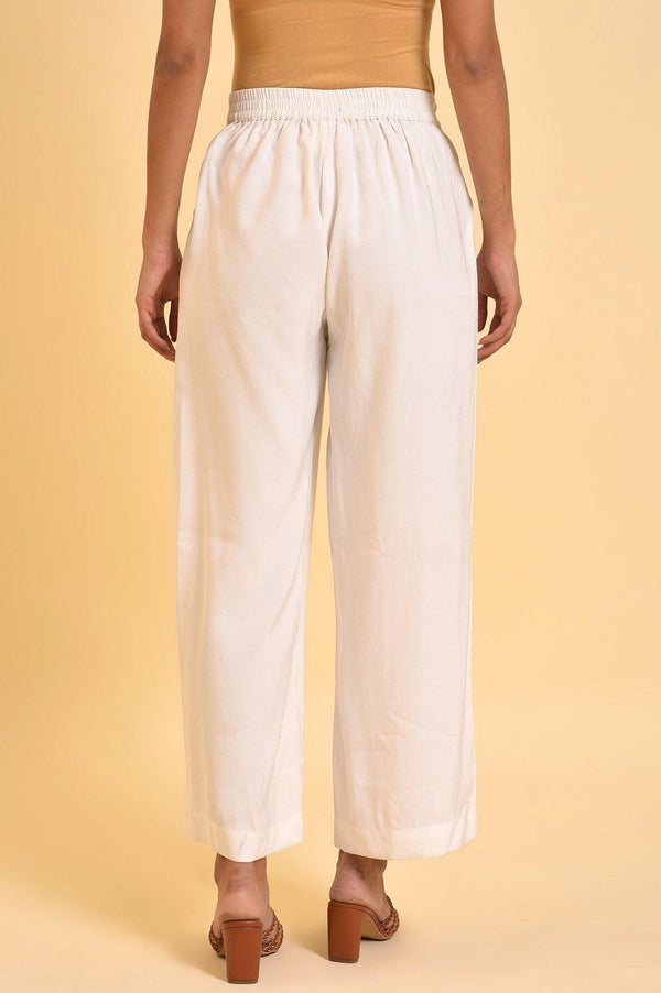 Ecru Inverted Box Pleats Flared Pants