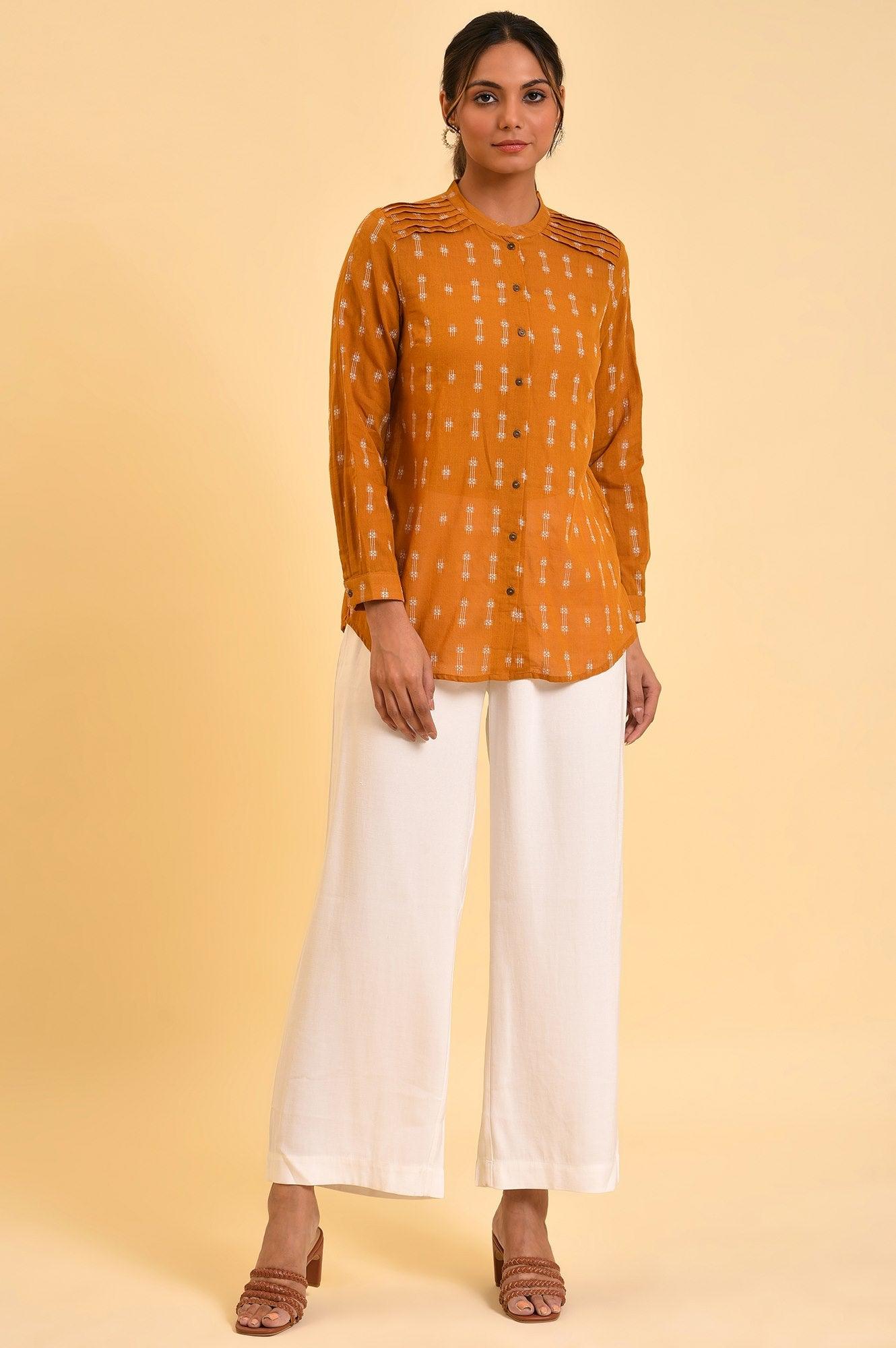 Ecru Inverted Box Pleats Flared Pants - wforwoman