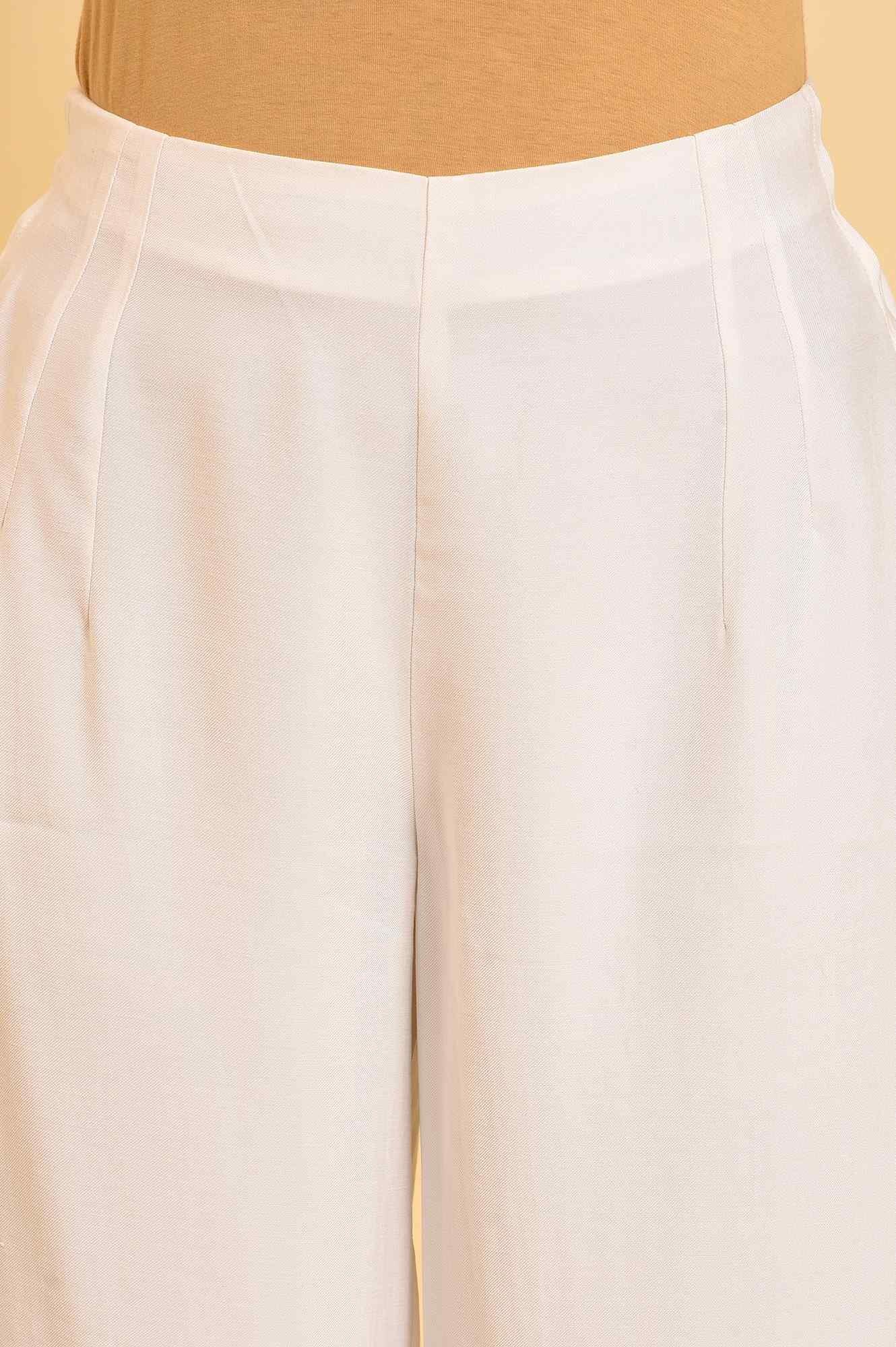 Ecru Inverted Box Pleats Flared Pants - wforwoman