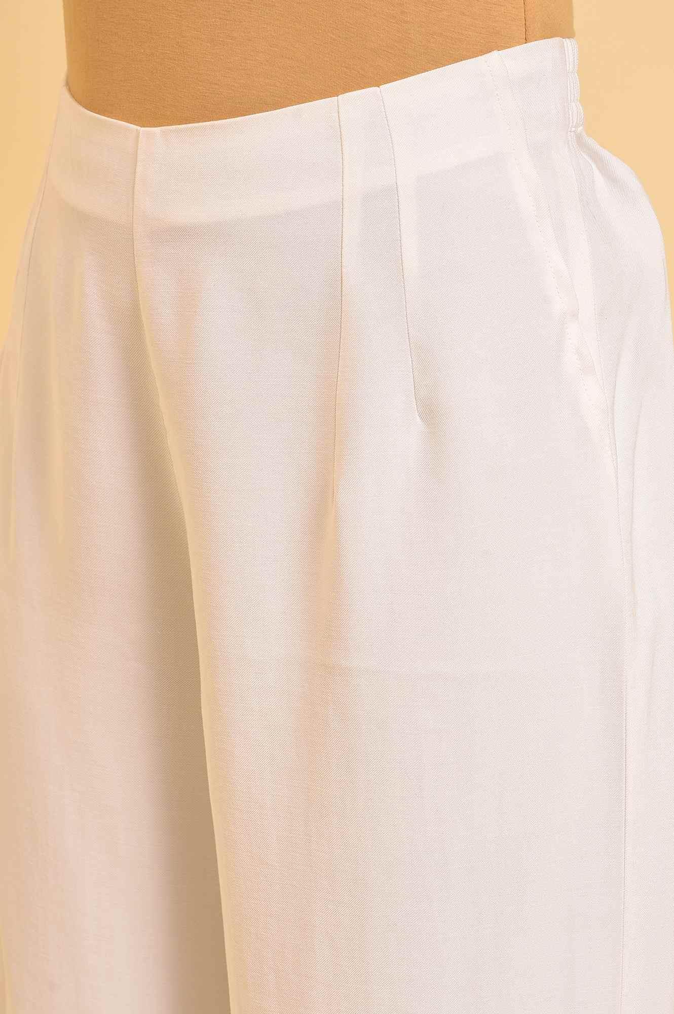 Ecru Inverted Box Pleats Flared Pants - wforwoman