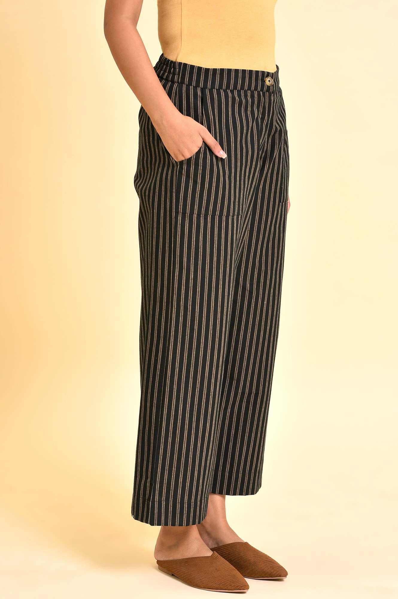 Black Striper Parallel Pants - wforwoman