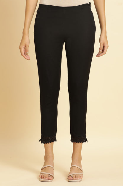 Black Cotton Blend Straight Kurta and Slim Pant Set