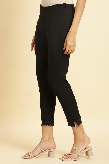 Black Cotton Blend Straight Kurta and Slim Pant Set