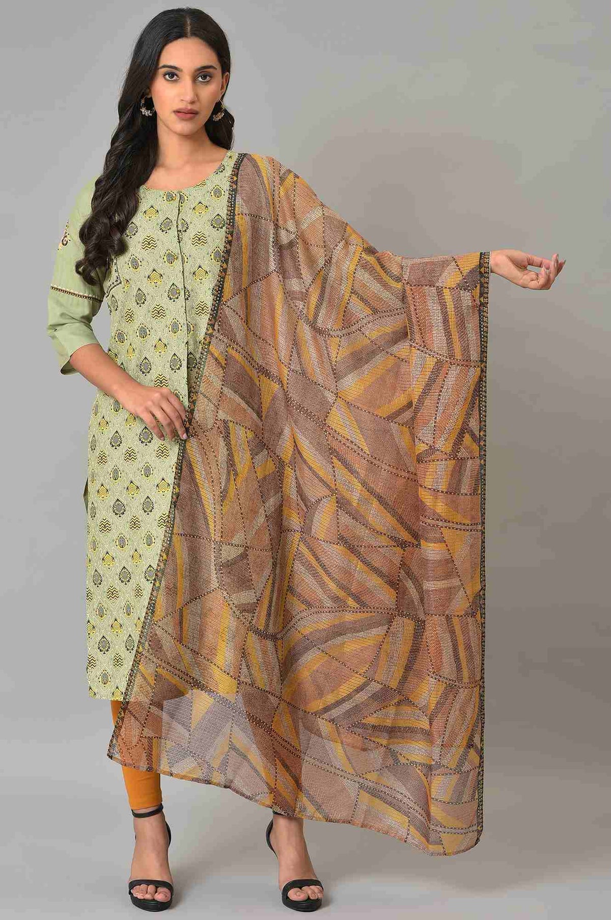 Brown Printed Kota Dupatta - FS