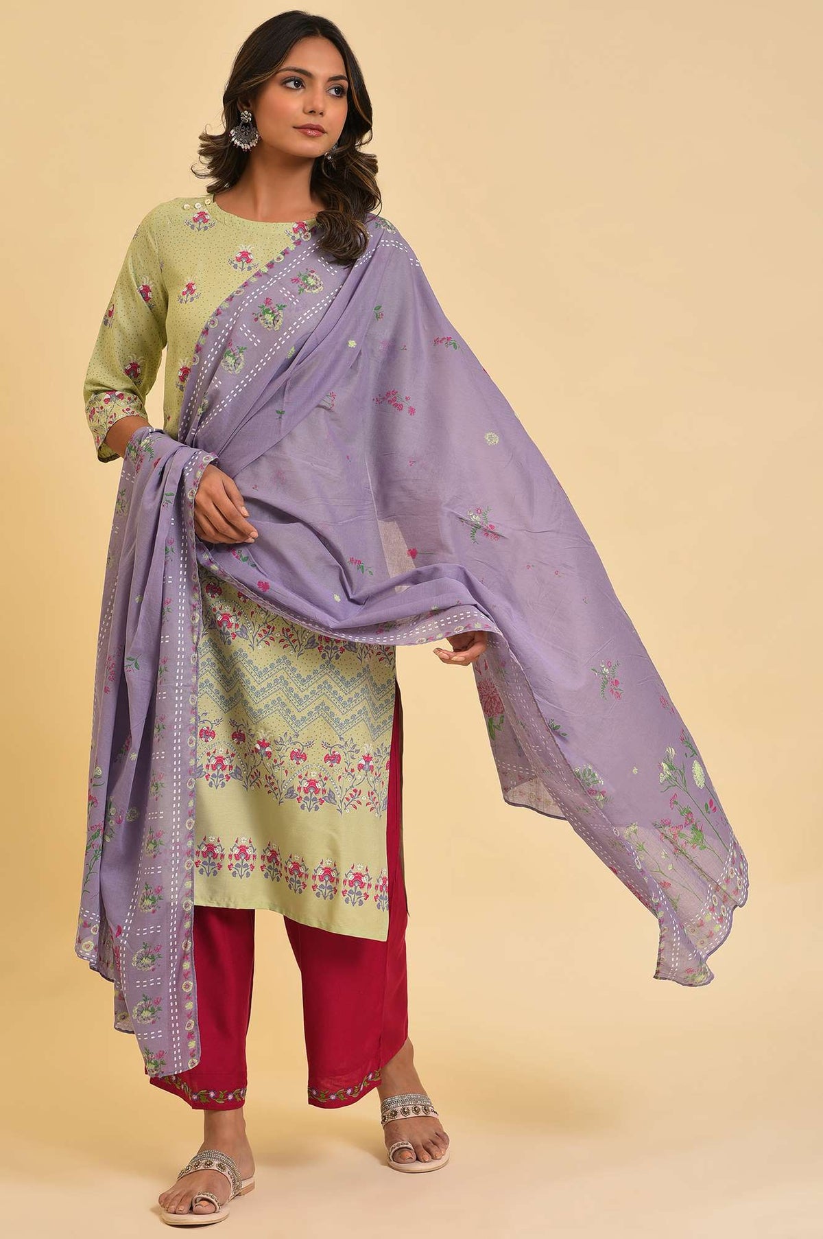 Purple Voile Dupatta With Floral Print - FS