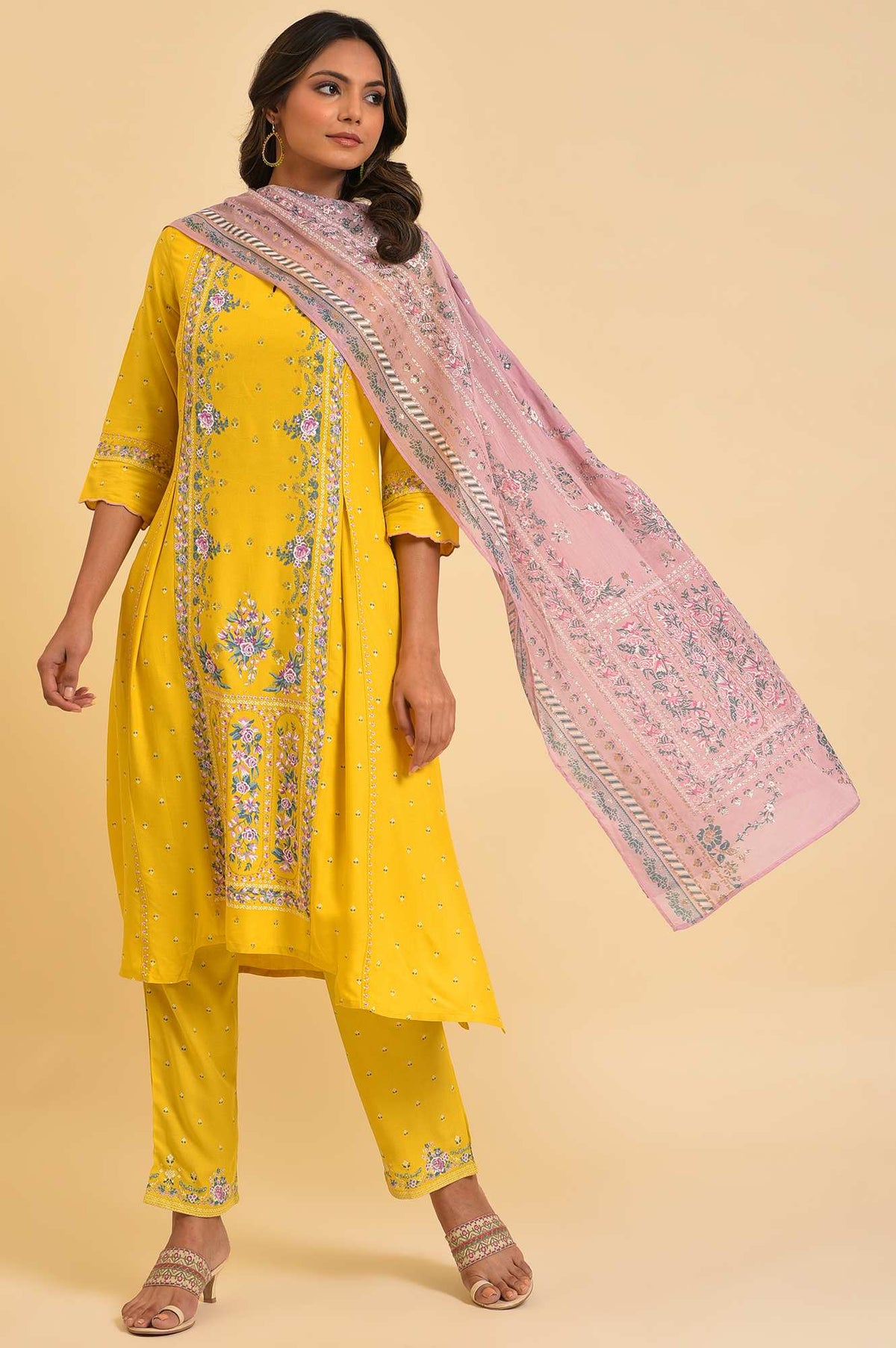 Light Purple Glitter Printed Festive Dupatta - FS