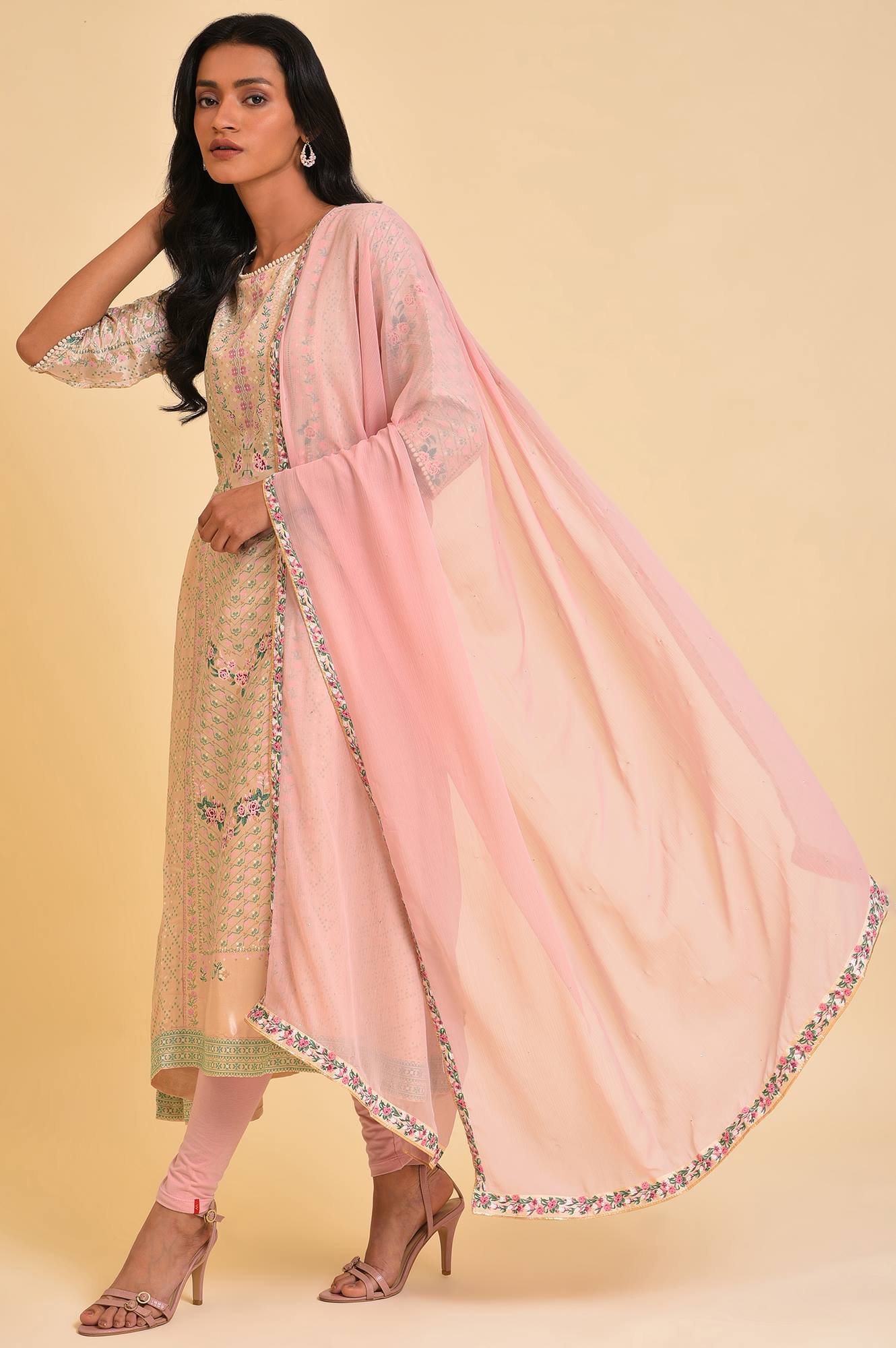 Light Pink Dupatta With Printed Border