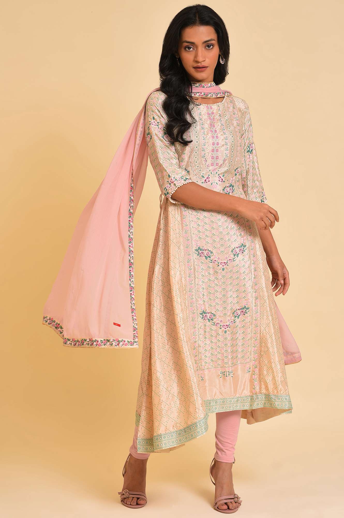 Light Pink Dupatta With Printed Border
