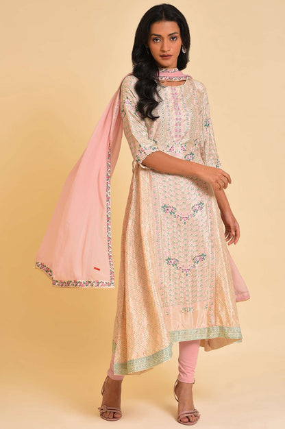 Light Pink Dupatta With Printed Border