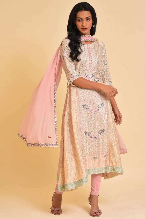 Light Pink Dupatta With Printed Border