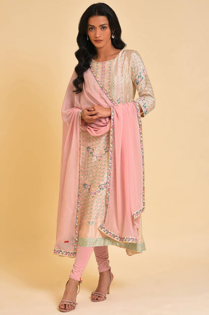 Light Pink Dupatta With Printed Border