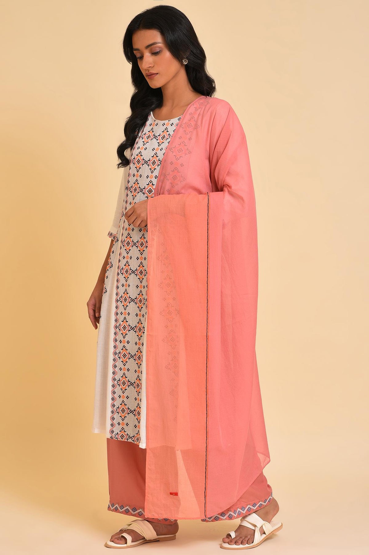 Orange And Pink Colour Block Dupatta - FS