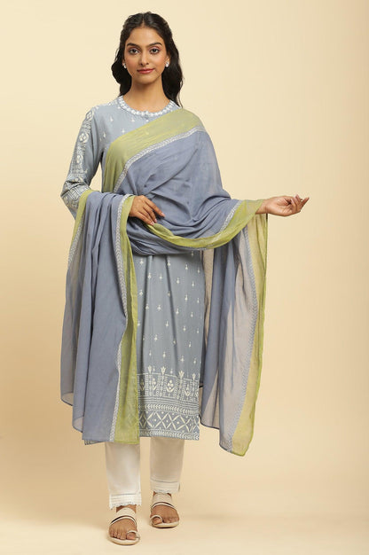 Celery Green And Blue Colour Block Dupatta - wforwoman