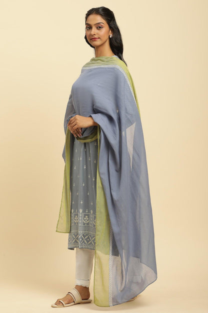 Celery Green And Blue Colour Block Dupatta - wforwoman