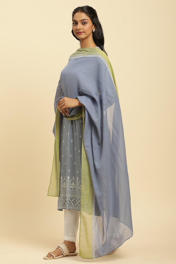 Celery Green And Blue Colour Block Dupatta