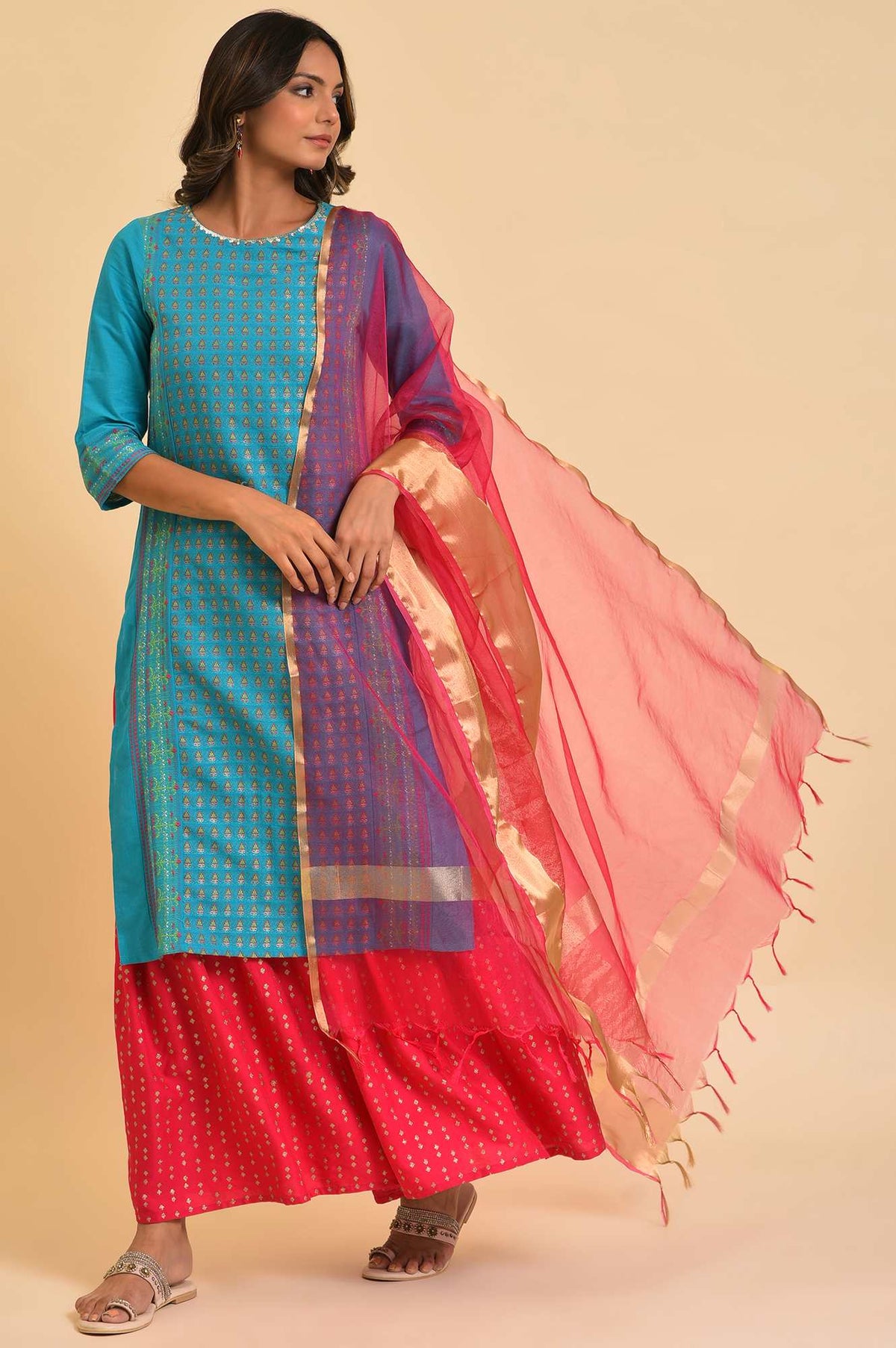 Pink Organza Festive Dupatta - FS
