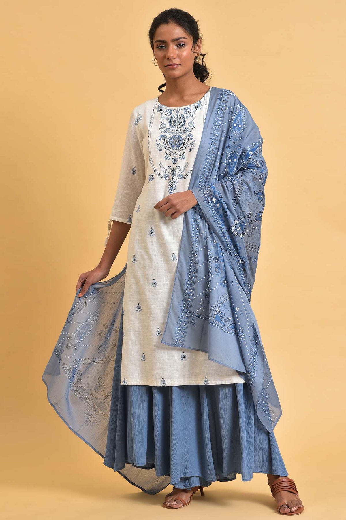 Blue Printed Dupatta - FS