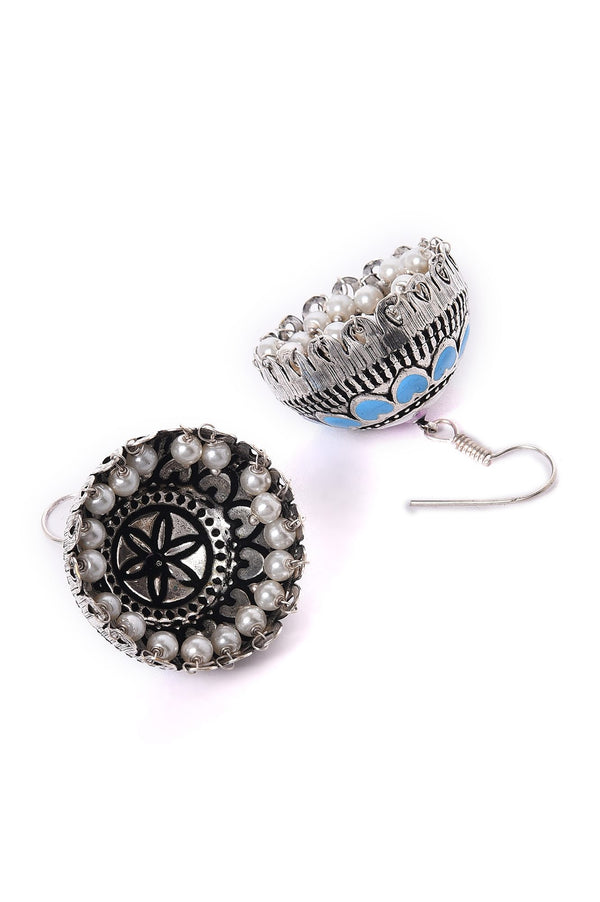 Blue & Pink Enamelled Ethnic Jhumka