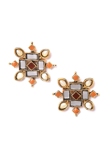 Brown Enamelled Ethnic Studs