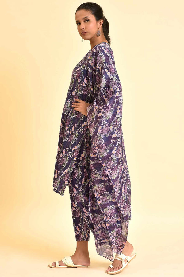 Purple Floral Printed Kurta, Pants & Dupatta Set