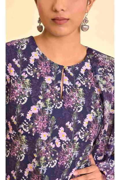 Purple Floral Printed Kurta, Pants &amp; Dupatta Set - wforwoman