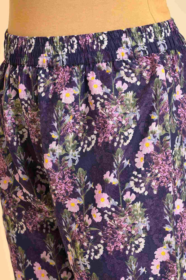Purple Floral Printed Kurta, Pants & Dupatta Set