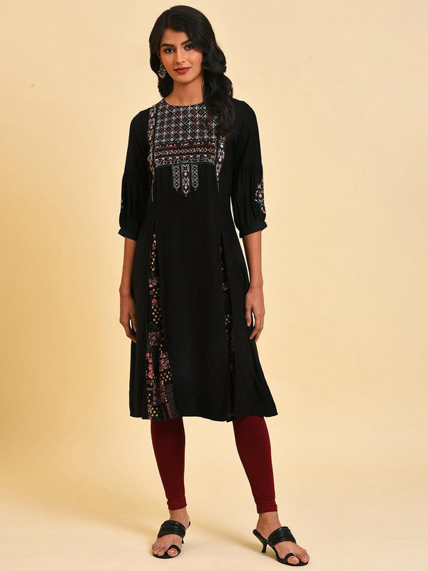 Black Embroidered Tunic And Tights Set