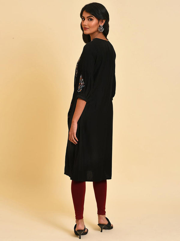 Black Embroidered Tunic And Tights Set