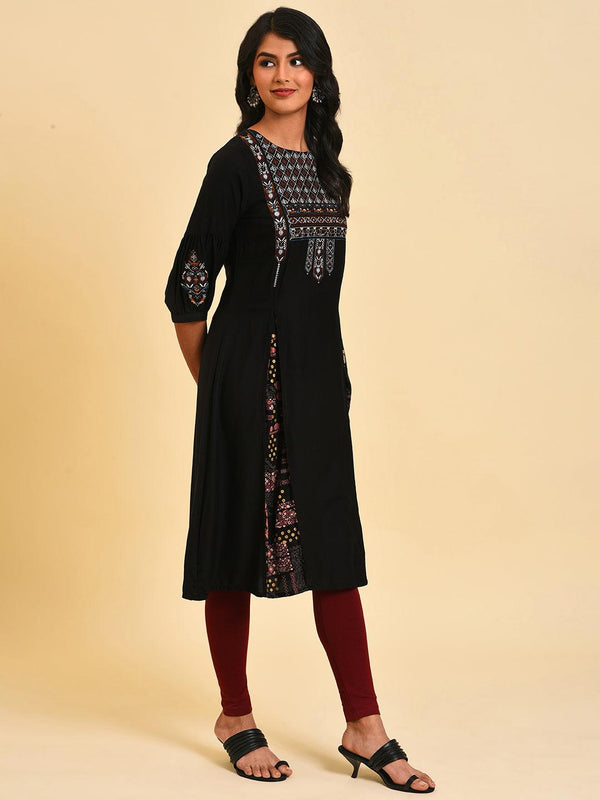 Black Embroidered Tunic And Tights Set