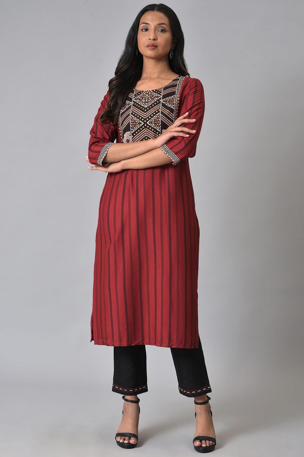 Red Stripe Sraight kurta Set - XS