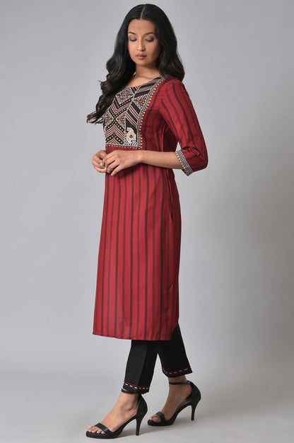 Red Stripe Sraight kurta Set - wforwoman
