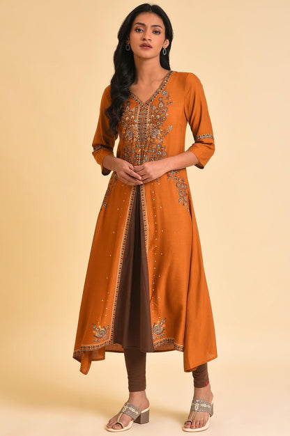 Dark Yellow Printed Godget Dress &amp; Tights Set - wforwoman