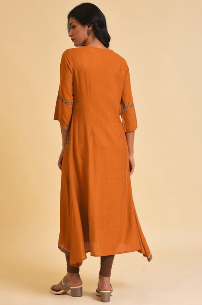 Dark Yellow Printed Godget Dress &amp; Tights Set - wforwoman