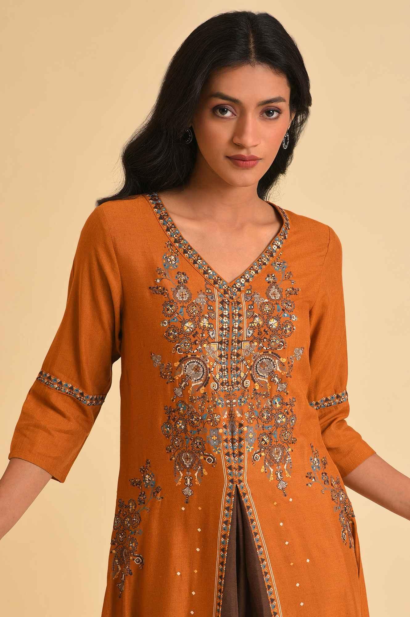 Dark Yellow Printed Godget Dress &amp; Tights Set - wforwoman