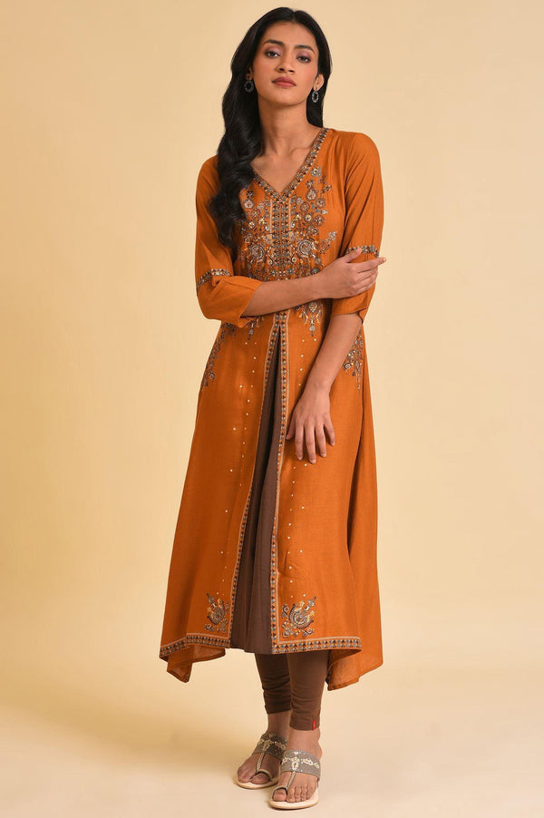 Dark Yellow Printed Godget Dress & Tights Set