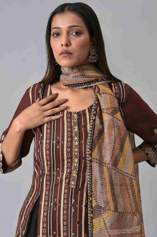 Brown Stripe Print kurta Set
